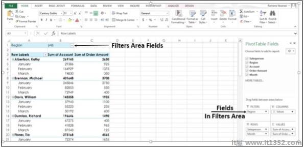 PivotTable Filters Areas