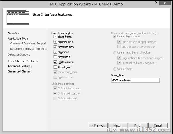 MFCModalDemo Application Options